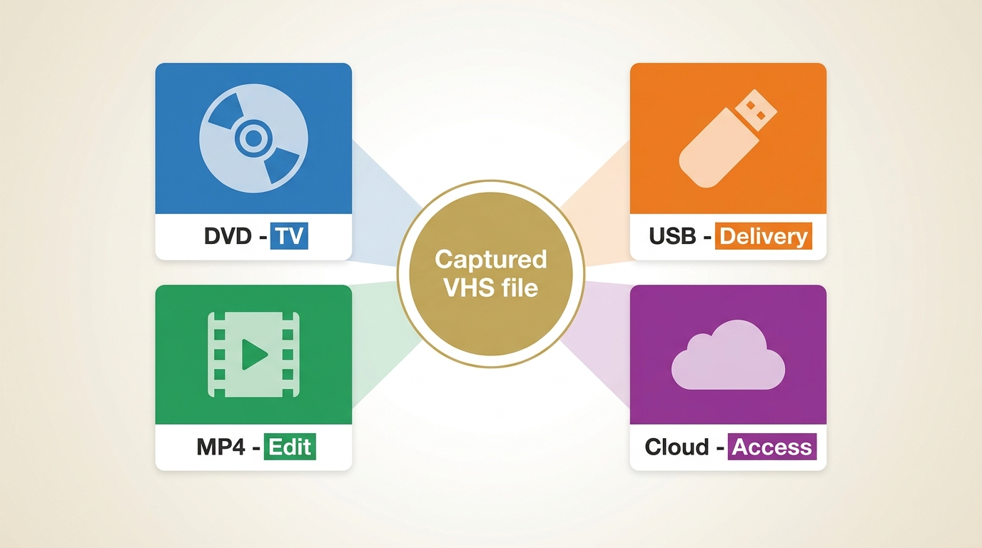 Choose DVD, MP4, USB, or Cloud