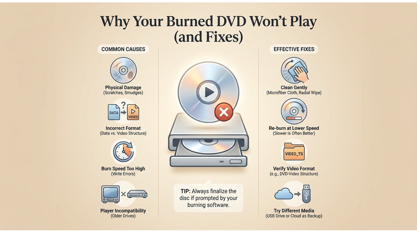 Why your burned DVD won't play and fixes