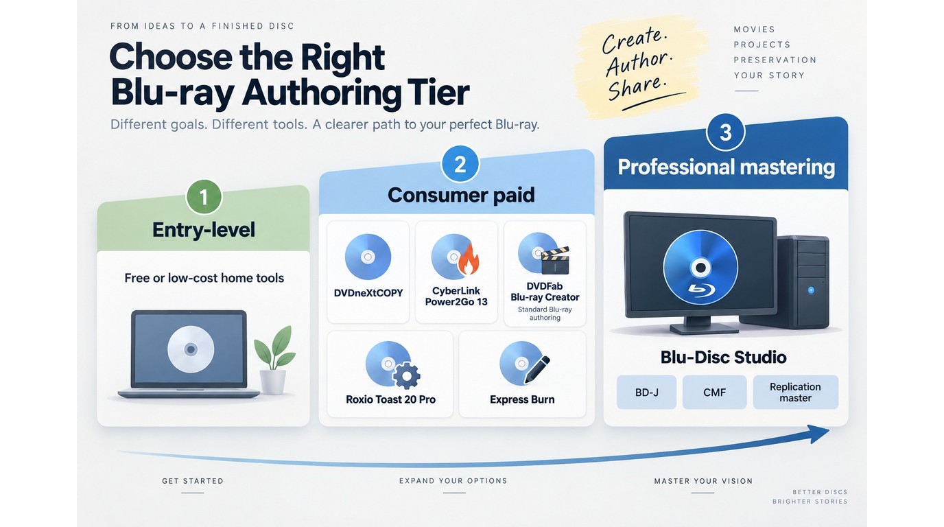 Blu-ray authoring tiers from home tools to professional BD-J mastering