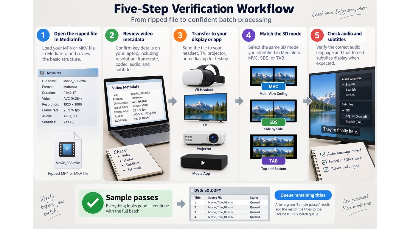 Verification path from MediaInfo inspection to tested 3D playback