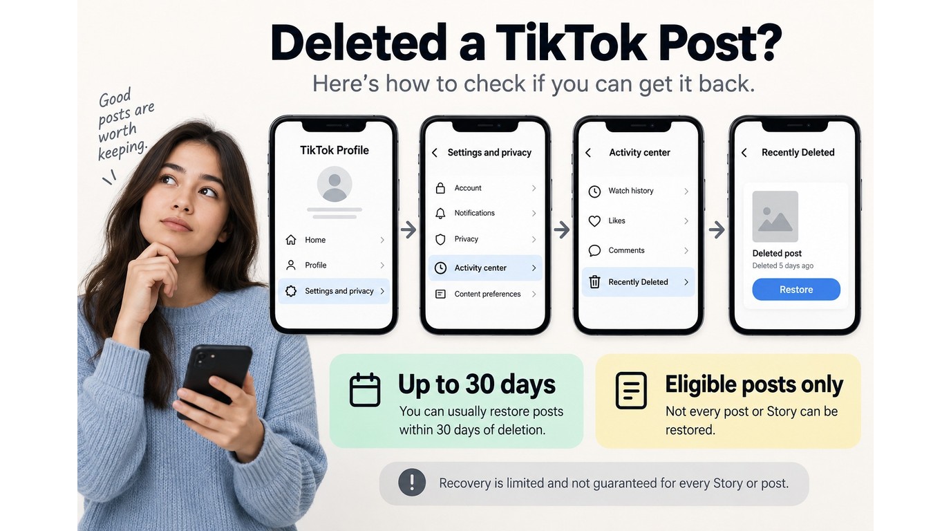 TikTok Recently Deleted path and restore option for eligible posts