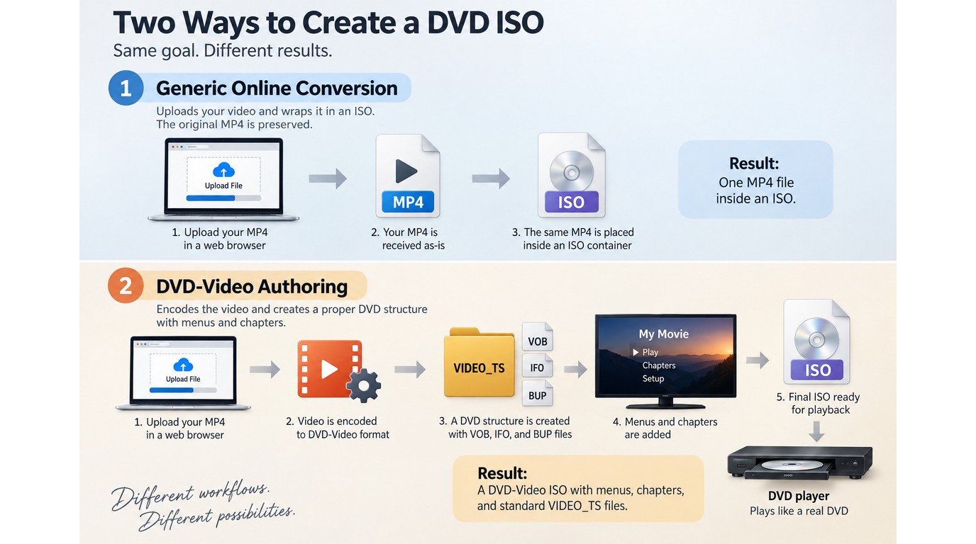 Generic ISO packaging compared with DVD-Video authoring and VIDEO_TS output