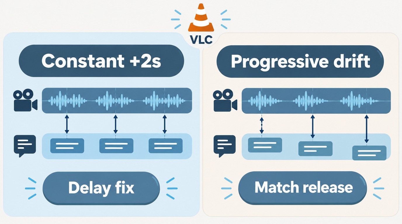 Constant subtitle delay versus progressive drift in VLC playback
