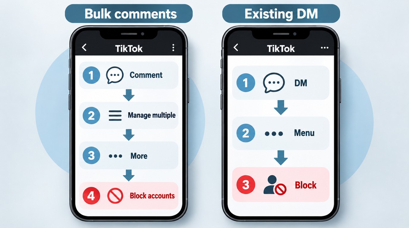 How to block TikTok accounts from comments in bulk or from an existing DM thread